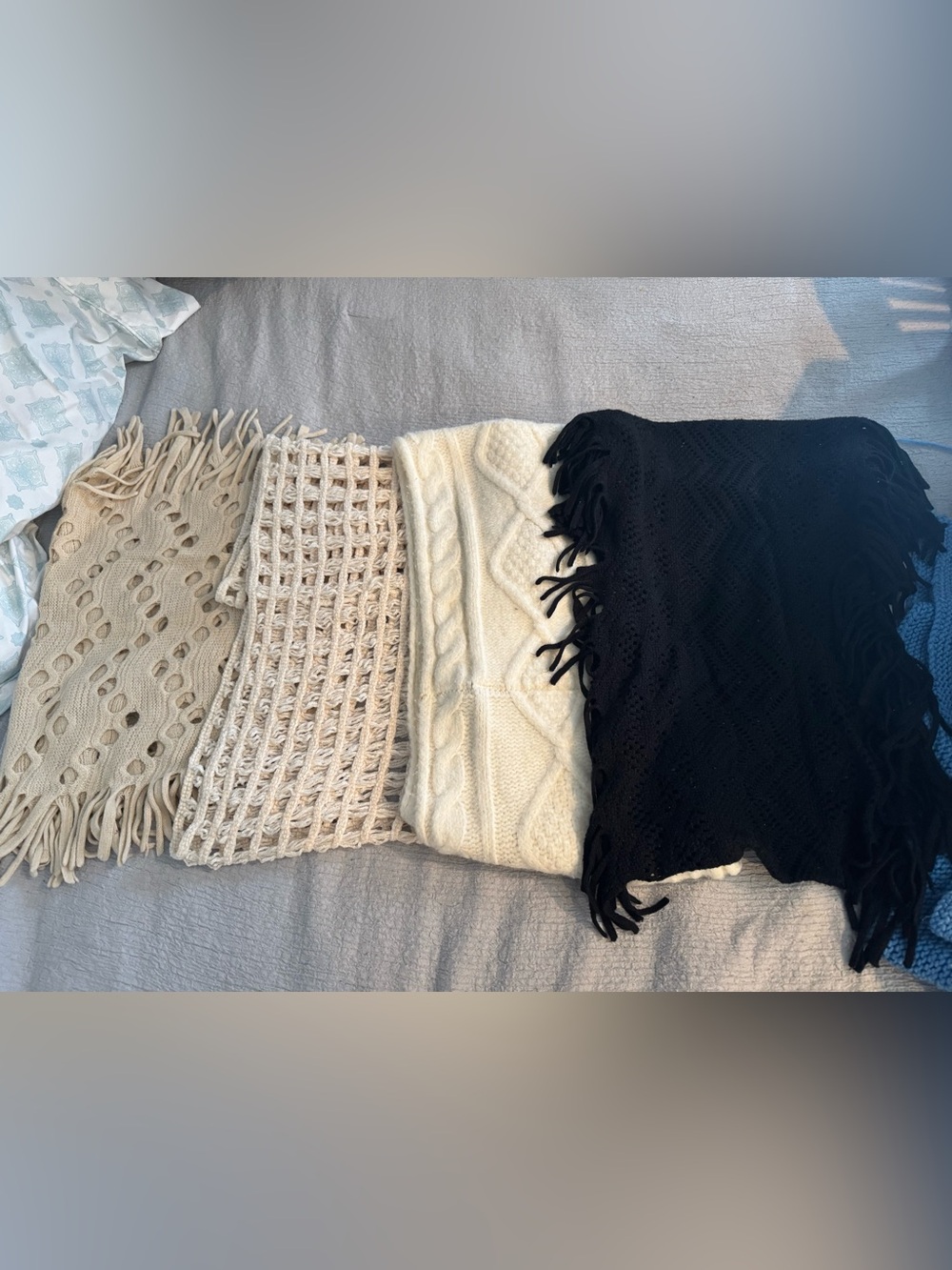 Four Knit Scarves - Cream, Ivory, White, Black